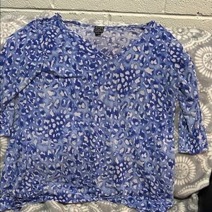 CLARA SUNWOO Blue and White Patterned Long Sleeve Top